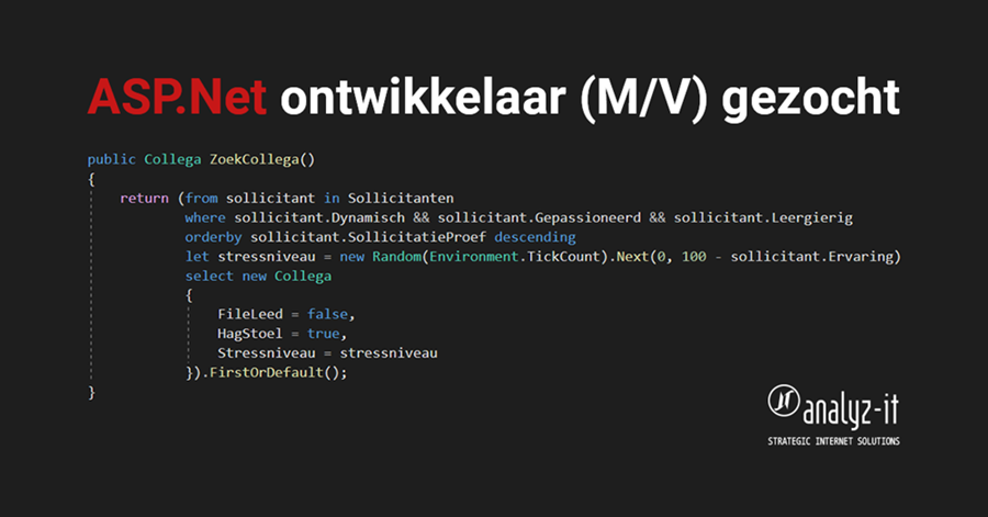 Vacature ASP.Net Ontwikkelaar Vacature ASP.Net Ontwikkelaar
